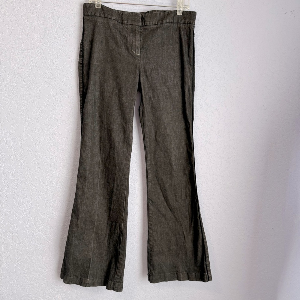 Theory Women’s Vintage Gray Black Wide Leg Flare Cotton Blend Pants